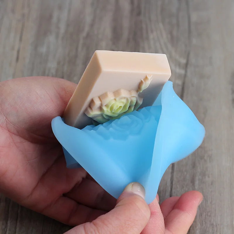 

Silicone Soap Molds Handmade Rectangle with Flower Relief Pattern Moulds