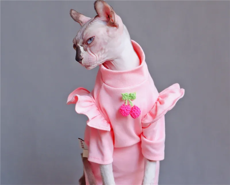 

Pink Flying Sleeve Strawberry Sphynx Cat Clothing Summer Thin Hairless Cat Clothes Breathable Anti-drop Cat Clothes