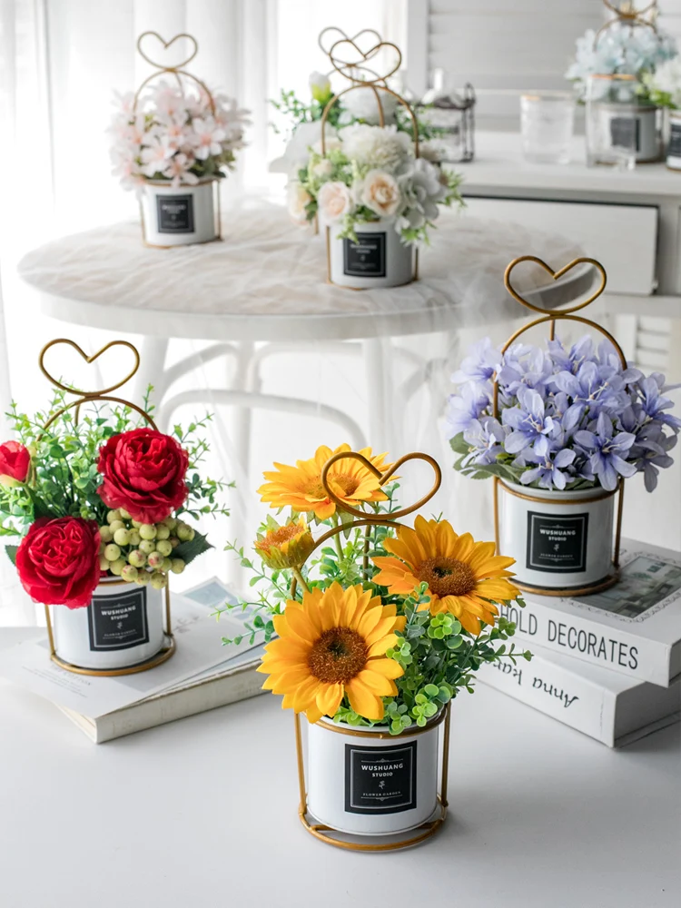 

Flor artificial sala de estar decoração flor de plástico artificial mesa chá de flores secas decoração floral vaso planta
