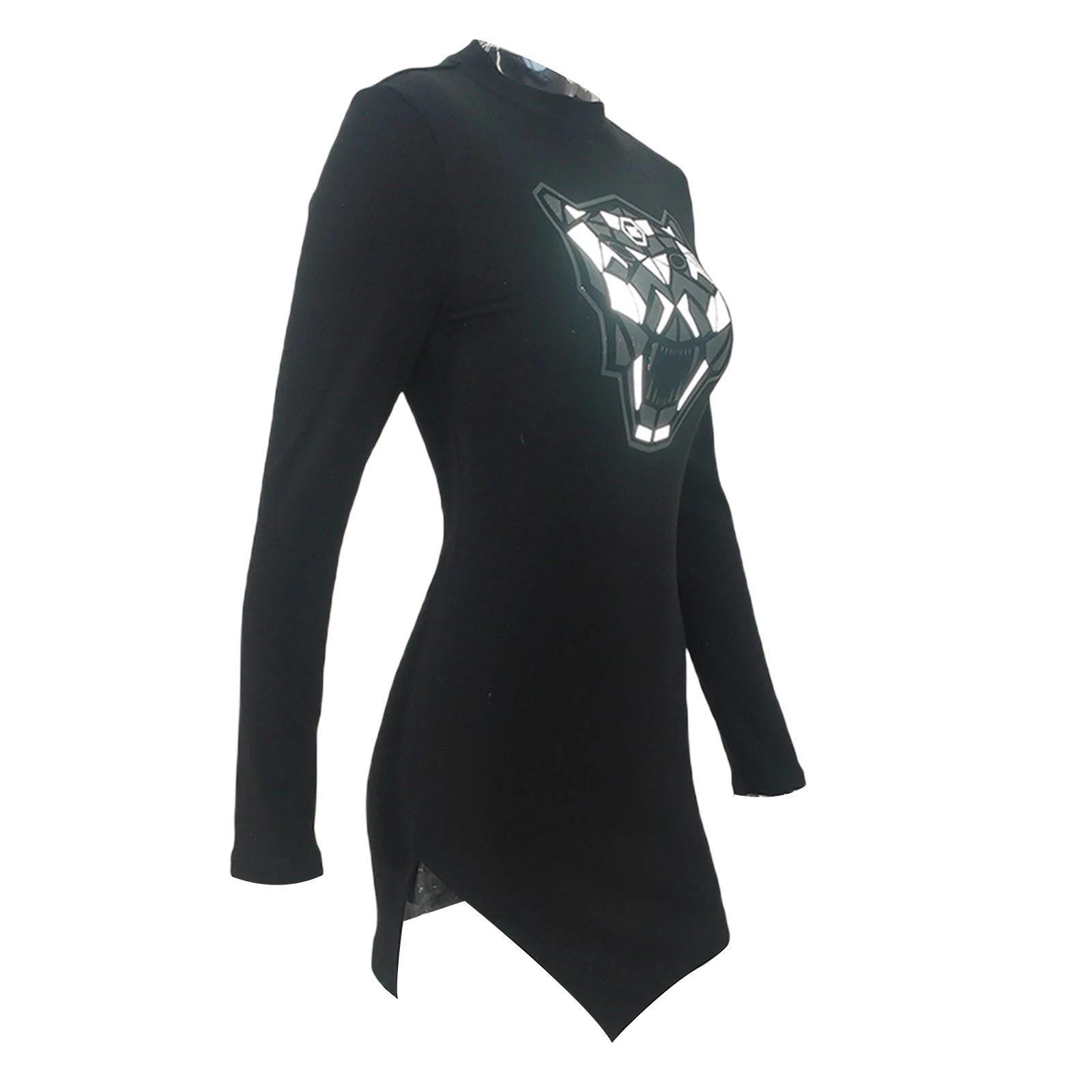 Женское облегающее платье светящееся Платье с принтом тигра круглым вырезом и