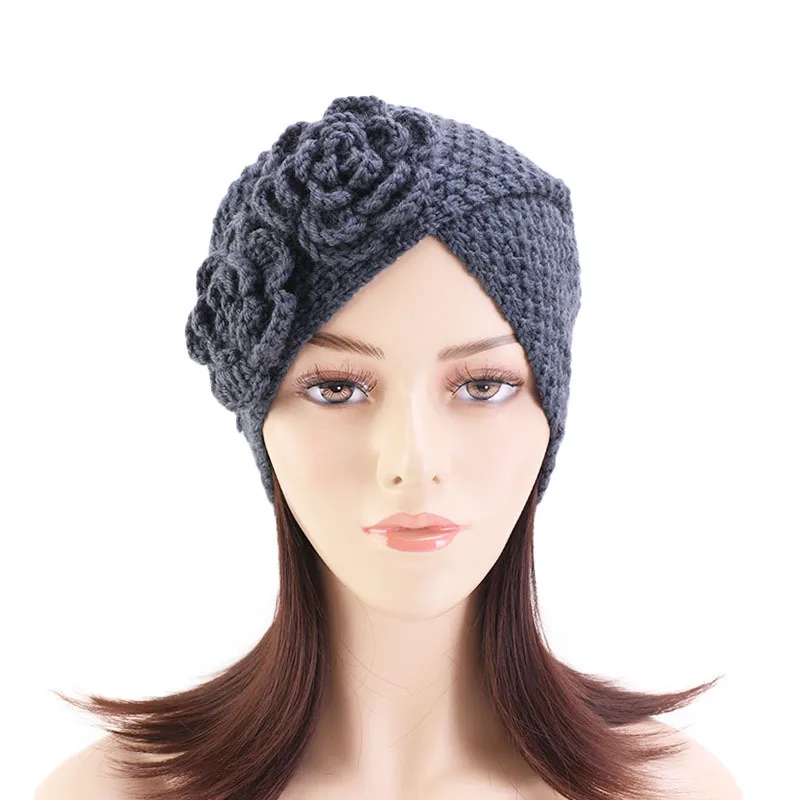 Тюрбан женский теплый шерстяная Бандана с цветами в богемном стиле модные