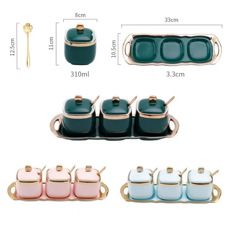 ceramic spice jars sets oil soy sauce vinegar seasoning bottle sugar container salt pepper shakers kitchen accessories organizer free global shipping