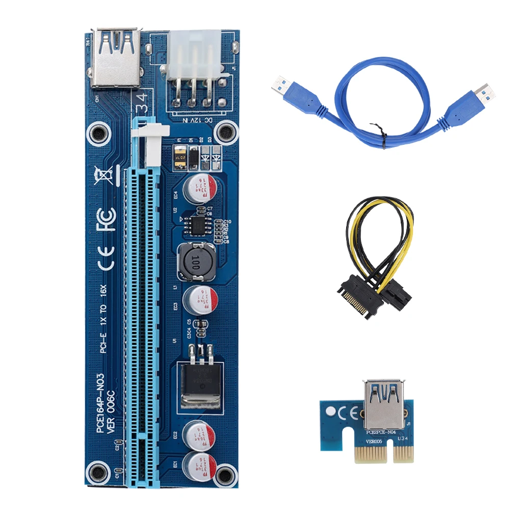 

60cm new 006C Pcie Express Riser card graphics Pci-E Riser extender USB 3.0 cable Sata to 6Pin power supply