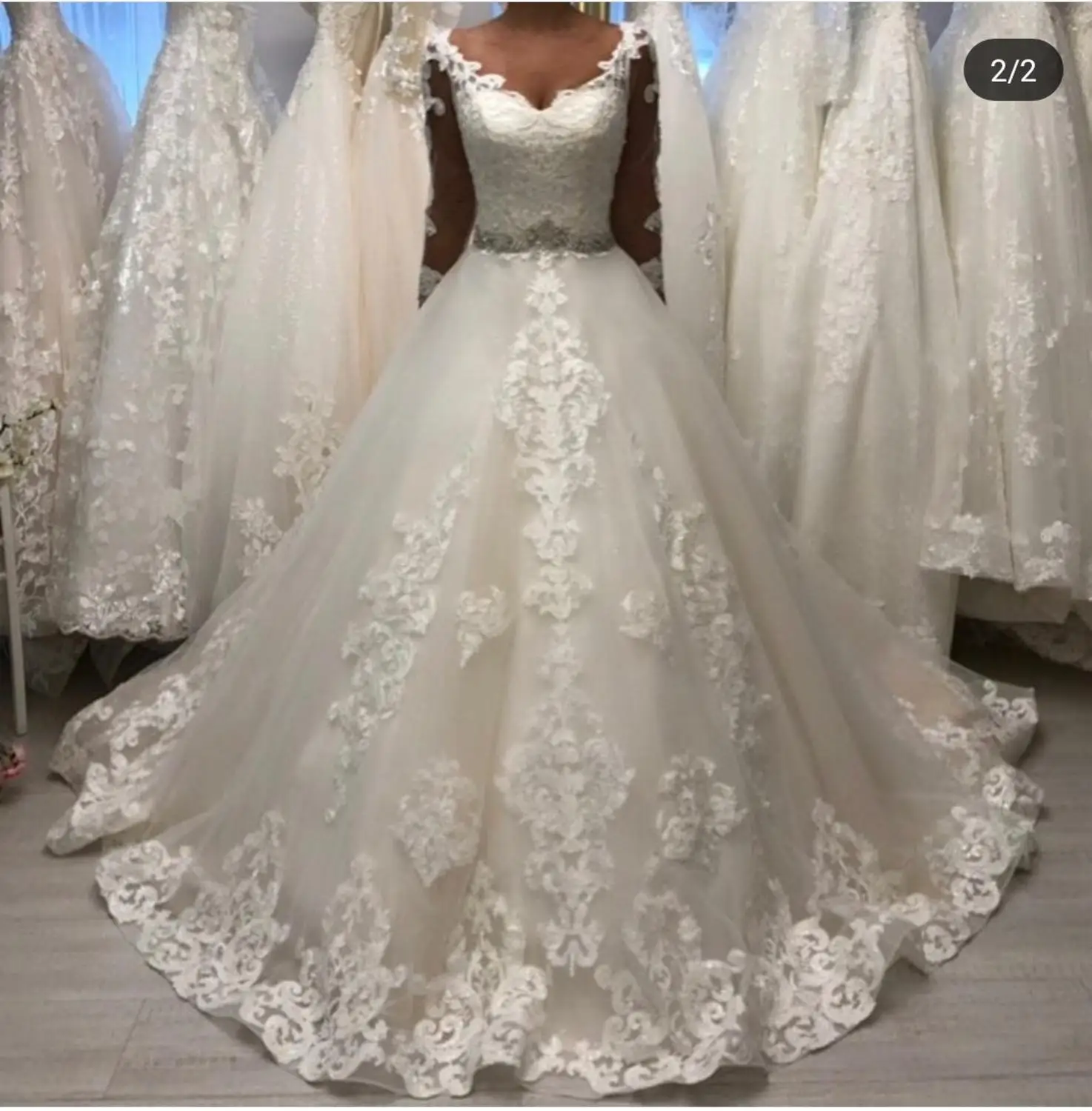 2020 unique Wedding Dresses A-line V-Neck Bridal Gowns Floor Length With Train Long Sleeve puffy party for bride Cheap China | Свадьбы и