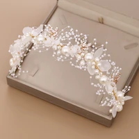 elegant gold pearl rhinestone hair jewelry for women handmade tiara bridal hair bands wedding hair accessories gift headpieces