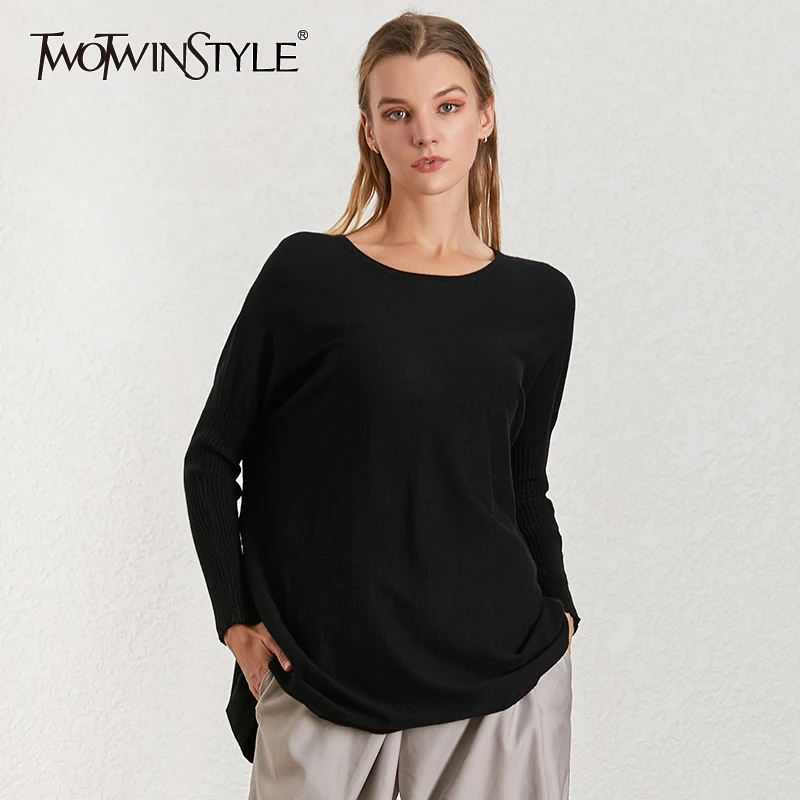 TWOTWINSTYLE женский свитер с рукавом летучая мышь Длинный пуловер круглым вырезом