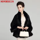 Новинка Зима 2020 жаккардовое пальто с переплетением большой длинный кардиган с воротником из искусственного лисьего меха накидка вязаное кашемировое пончо черная Толстая Уличная одежда