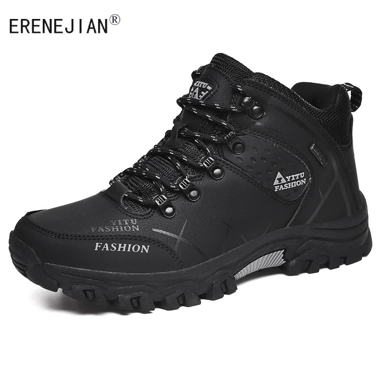 

ERENEJIAN Men's Waterproof Snow Boots Fleece Lined Warm Leather Hiking Boots Outdoor Tactical Shoes Workwear Footwear