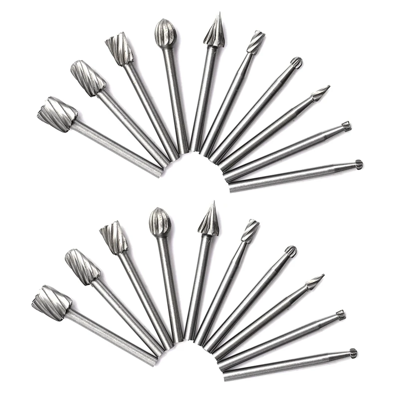 

HLZS-20Pcs HSS Tungsten Carbide Rotary Cutting Burr Set Grinder Bit 1/8 Inch (3Mm) Shank Woodworking Carving Tools