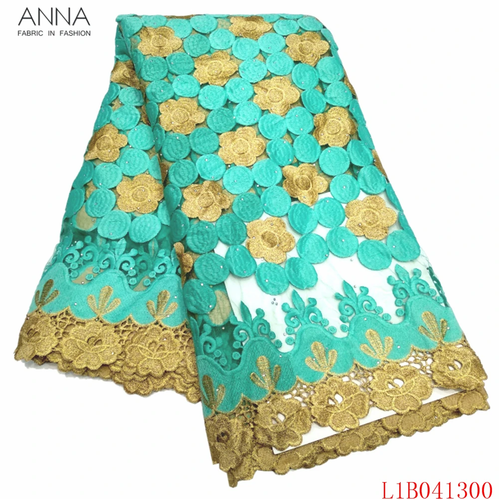 

Anna blue african guipure lace fabric with stone high quality nigerian water soluble lace fabrics 5 yard for sewing party dress