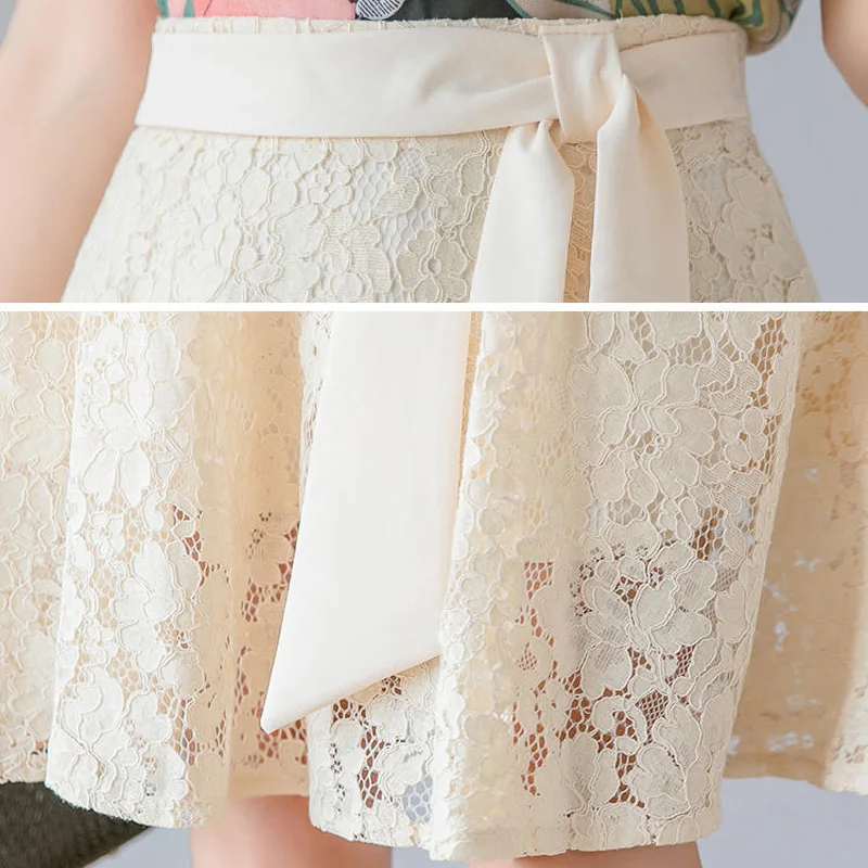 

2021 Summer Autumn Women Elegant Bow High Waist Lace Fashion Big Hem Midi Skirt Female Ladies High Quality Casual Skirt S-5XL