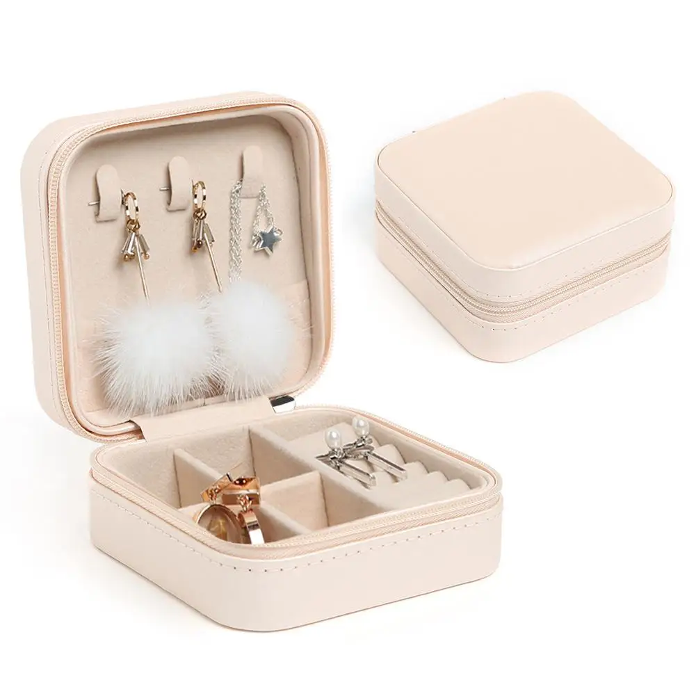 Portable Jewelry Box Jewelry Organizer Display Travel Jewelry Case Boxes Button Leather Storage Display Zipper Jewelers Joyero