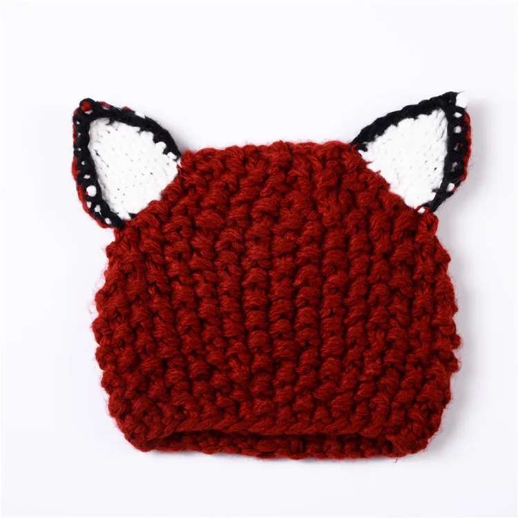 Manual Knitting Girls Keep Warm Coarse Wool Hat Cartoon Seven kinds Fox Weave Hat Kitty Squirrel Little Bear Rabbit Cloak Hat