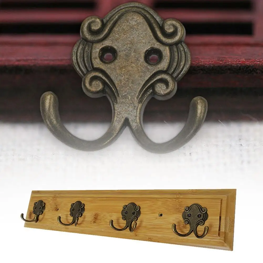 

5Pcs Retro Zinc Alloy Double Prongs Clothes Coat Robe Antique Purse Hanger Bronze Hat Bag 54*53mm Hook N4U3