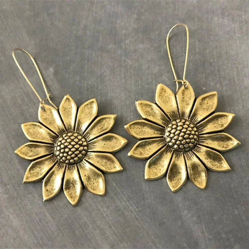 

Sunflower Flower Earrings Gold Color Wedding Bohemia Drop Earrings for Women Female Party Fashion Jewelry Accessories Gifts