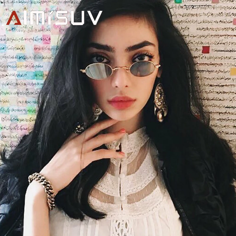 Женские Овальные Солнцезащитные очки AIMISUV в стиле ретро металлической оправе