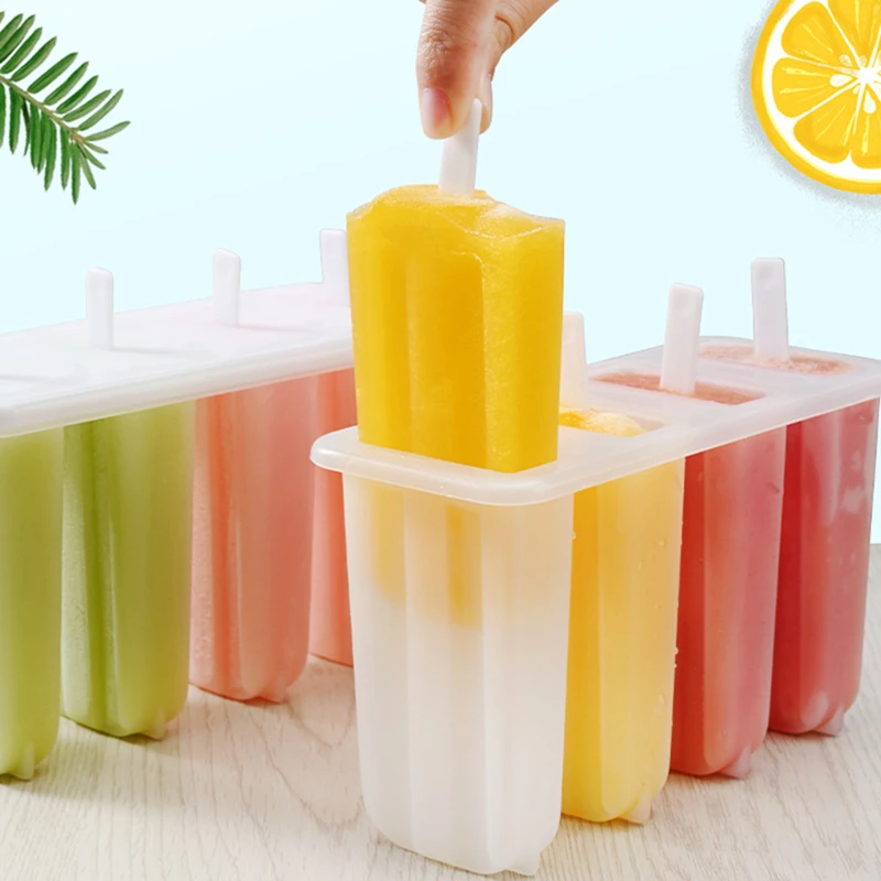 

4 Cavity Ice Cream Mold Popsicle Maker Fruit Juice Dessert Freezer with Cover Sticks DIY Homemade Ice Cube Tray Kitchen Tools