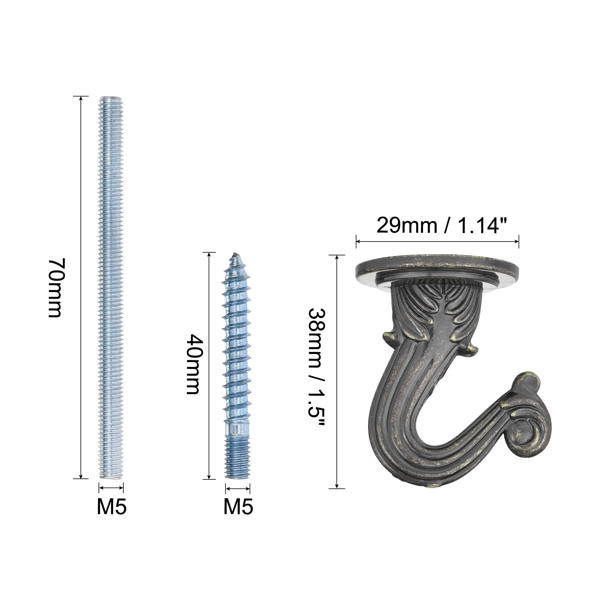 

Uxcell Ceiling Hooks with Hardware Zinc Alloy Bronze 29x38mm for Hanging Chandeliers Plants 6 Pcs