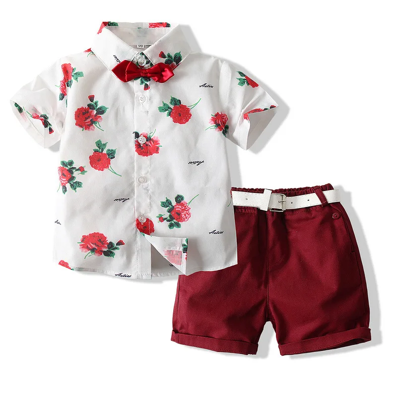 

Children Wear 2021 Summer New Boy Suit Children's Short Sleeve Rose Shirt Shorts Tide Family Matching Outfits Kids Clothes Girls