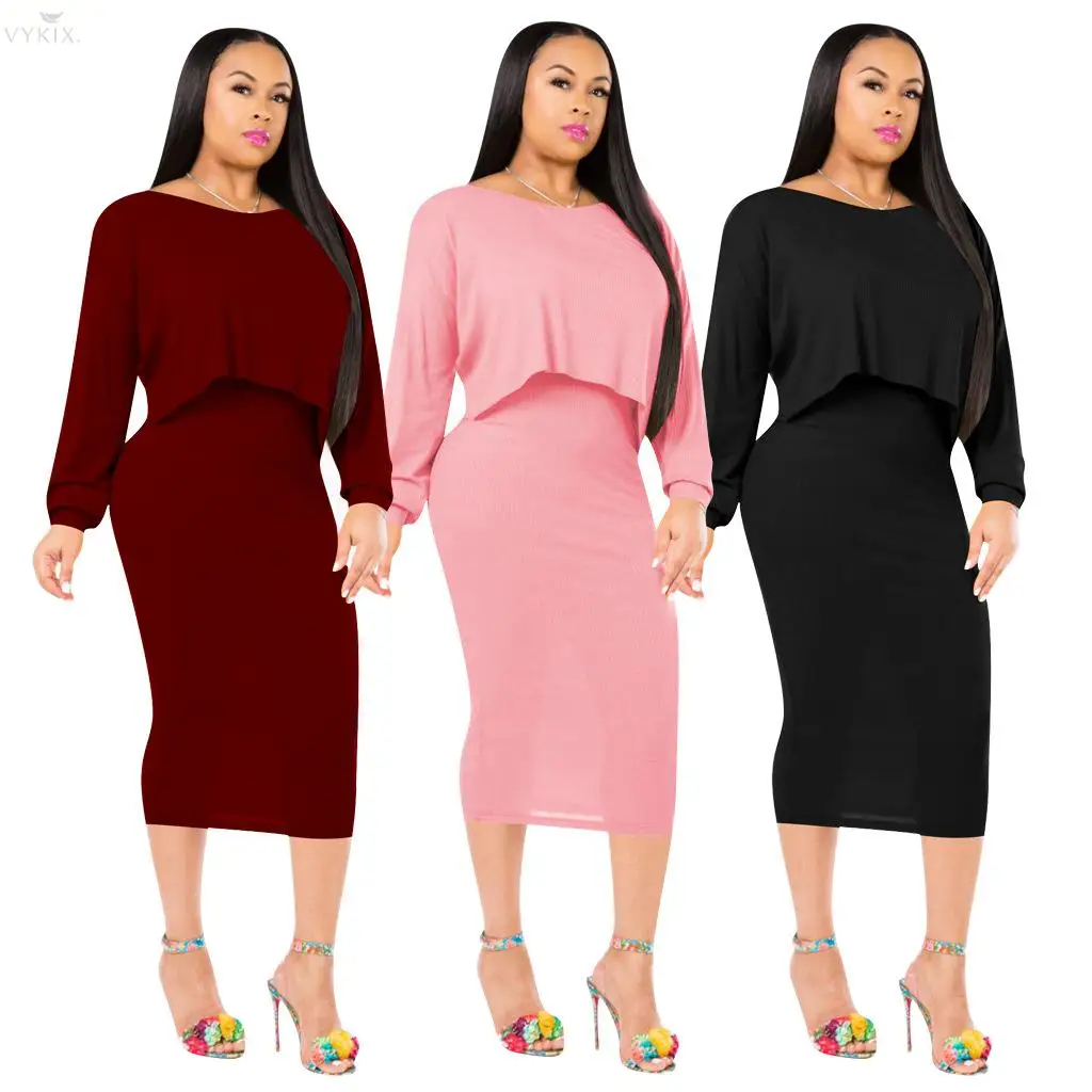 Femme Повседневный ребристый комплект из двух предметов пуловер с рукавами летучая