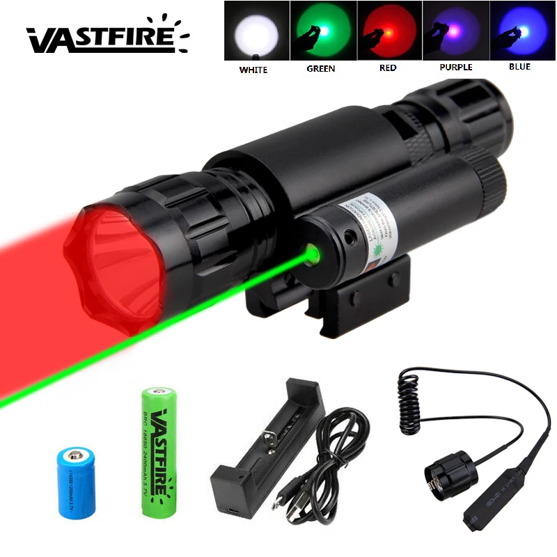 

Наружная тактическая вспышка 500 лм, светодиодсветильник лампа Q5, фонарь с батареей 18650 + светильник + рельсовое крепление