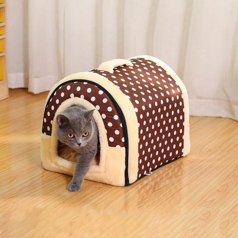 

Removable Cat House Semi-Enclosed Puppy Cat Cave Pet Bed Dog Kennel Warm Velvet Kitten Sleeping Nest For Small Dogs Cats