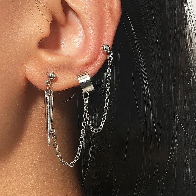 

VAGZEB Long Tassel Geometry Clip Earrings For Women Gold Silver Color Cone Shaped Ear Pendientes Girls Ear Jewelry Gift