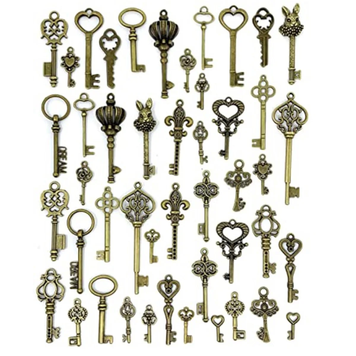 

46pcs/lot Antique Silver Color Key Charms Pendants Bracelet Findings Alloy Metal Charms Christmas Tree Decoration DIY Supplies
