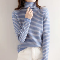 dy women half high collar striped sweaterslim skin friendly knit pullover warm soft fall winter bottom jumper