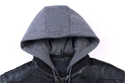 Мужская мотоциклетная куртка из ПУ кожи с флисовой подкладкой и капюшоном|Куртки