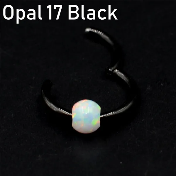 Opal 17 Black 1 шт. титановая шарнирная Опаловая перегородка кликер носовое кольцо Лабрет губа ушной хрящ спираль серьги гвоздики пирсинг ювелирные изделия 16 г - Окраска металла: Opal 17 Black