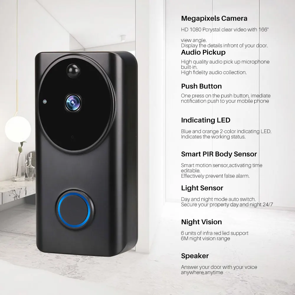 Умный дверной звонок с Wi Fi 1080P двусторонняя связь PIR монитор движения Домашняя