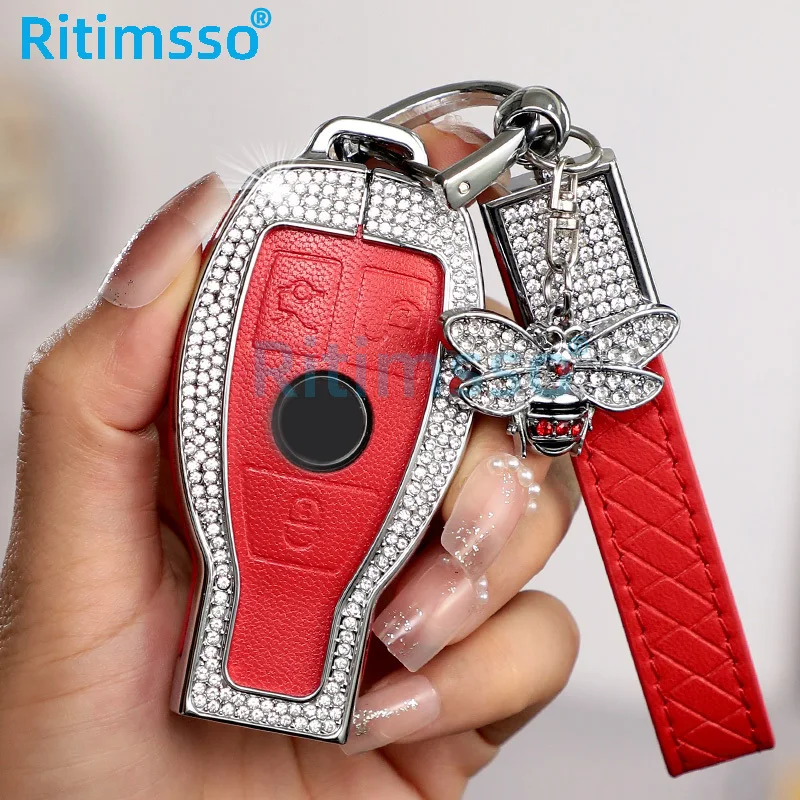 Алмазный Кожаный чехол для автомобильных ключей из цинкового сплава держатель