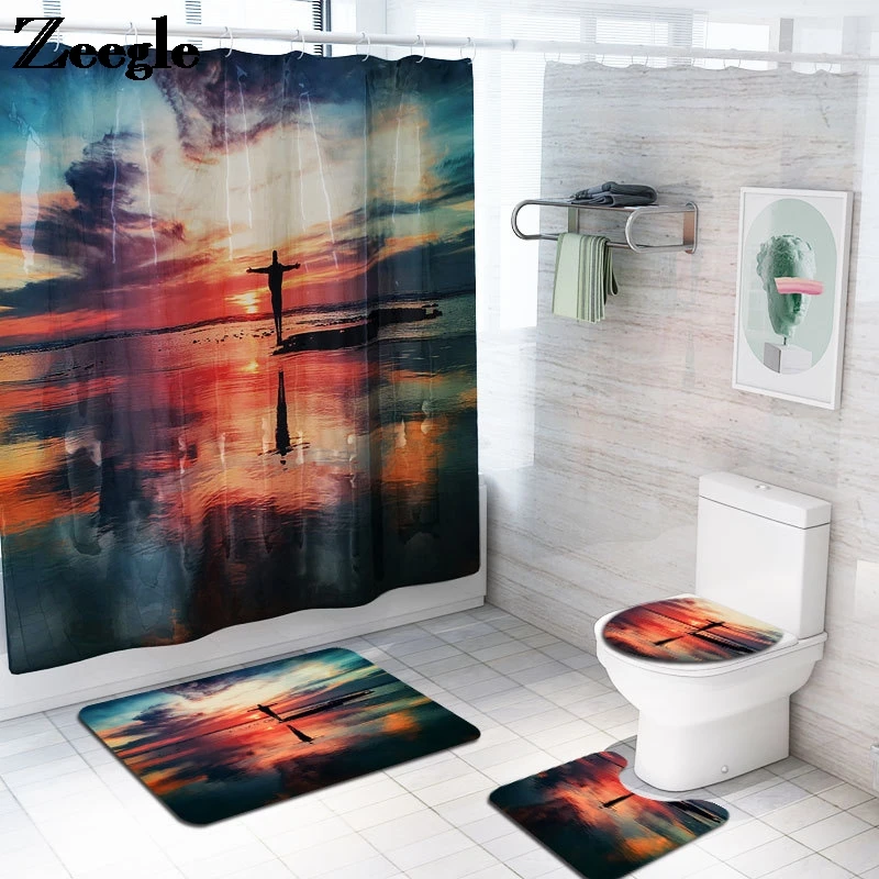 

Europe Style Bath Mat Waterproof Shower Curtain Absorbent Floor Mat Bathroom Rugs Set Anti Slip Toilet Seat Cover Mat