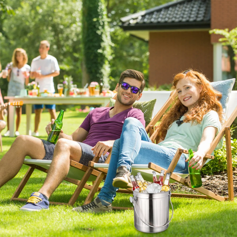 

1 Pc Ice Bucket Thick Ice Holder Container Bar Champagne (Silver)