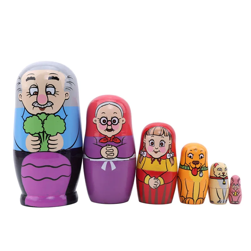 

6 Pcs/Set Grandfather Pulling Radish Russian Dolls Hand Painted Home Decor Gifts Baby Toy Nesting Dolls Wooden Matryoshka
