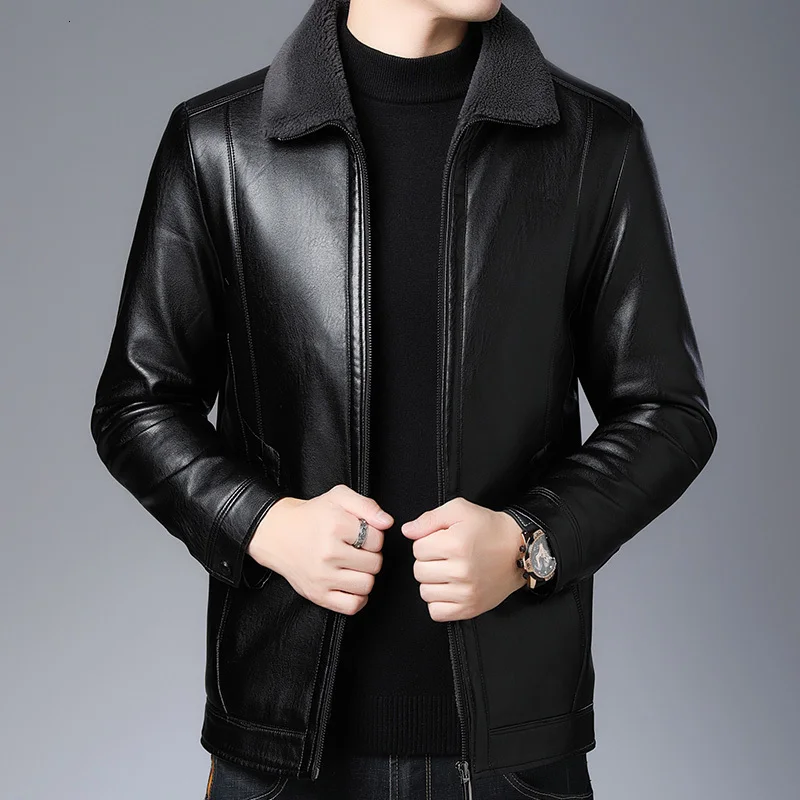 

Plus size Casual Leather Jacket Men Turn-down Collar Black 100% Cowhide Jackets Male High Quality Mens Genuine Leather Jacket