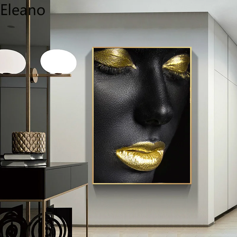 

Custom Print African Art Black and Gold Woman Canvas Painting Abstract Art Figure Poster Europe Decorations for Home Unframed