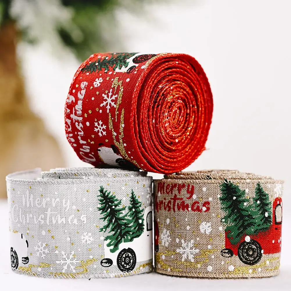 

Christmas Car Pattern Print Imitation Hemp Ribbon DIY Craft DIY Gift Package Decoration Rope Supplies