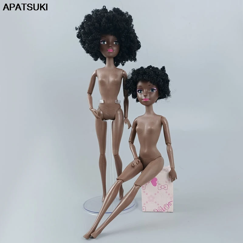

11 Jointed Movable Chocolate Body Black Short Curl Hair 4D Eyes Head 11.5" Doll Nude Naked Body for 1/6 BJD Accessories Kids Toy