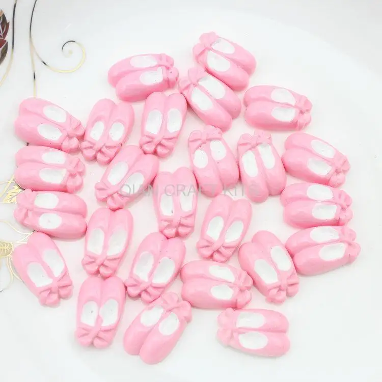 150pcs pink Ballet Shoes Flat Back Cabochon Beads Kawaii Kitsch Decoden 24mm