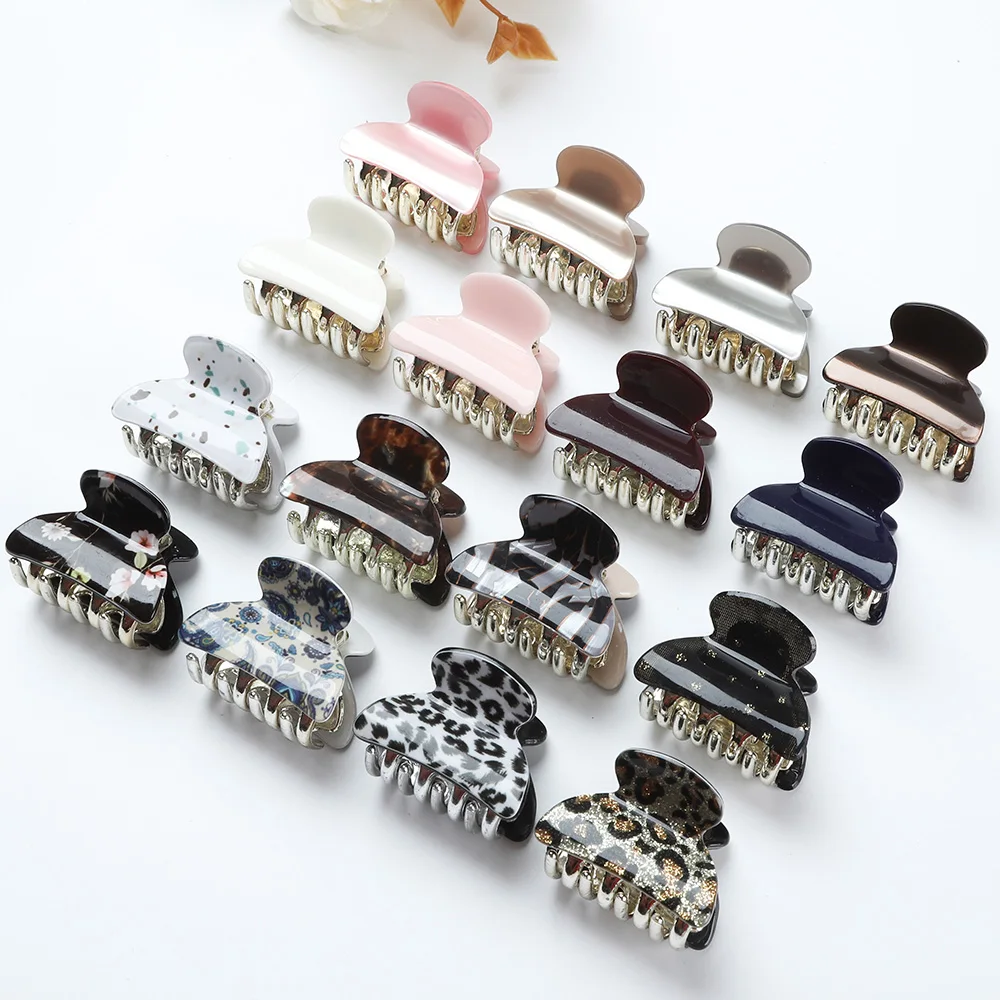

3PCS/Set Acrylic Print Hair Clips Small Crabs Women Girl Pearl Leopard Hair Clamp Claw Barrette Hairpin Hairgrip Hair Accessorie