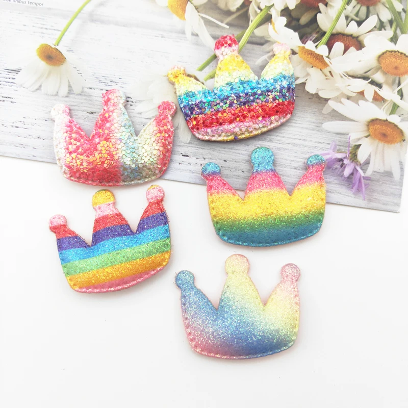 

20pcs/lot 4x3.2cm Rainbow Crown Padded Appliques DIY Handmade Children Hair Accessories For Clothes Sewing Supplies DIY Craft