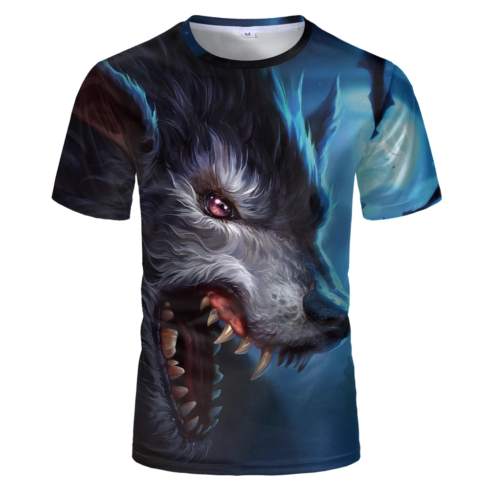 2021 Fun Newest Harajuku Wolf 3D Print Cool T-shirt Men/Women Short Sleeve Summer Tops Beauty T shirt Fashion animal Tees | Мужская