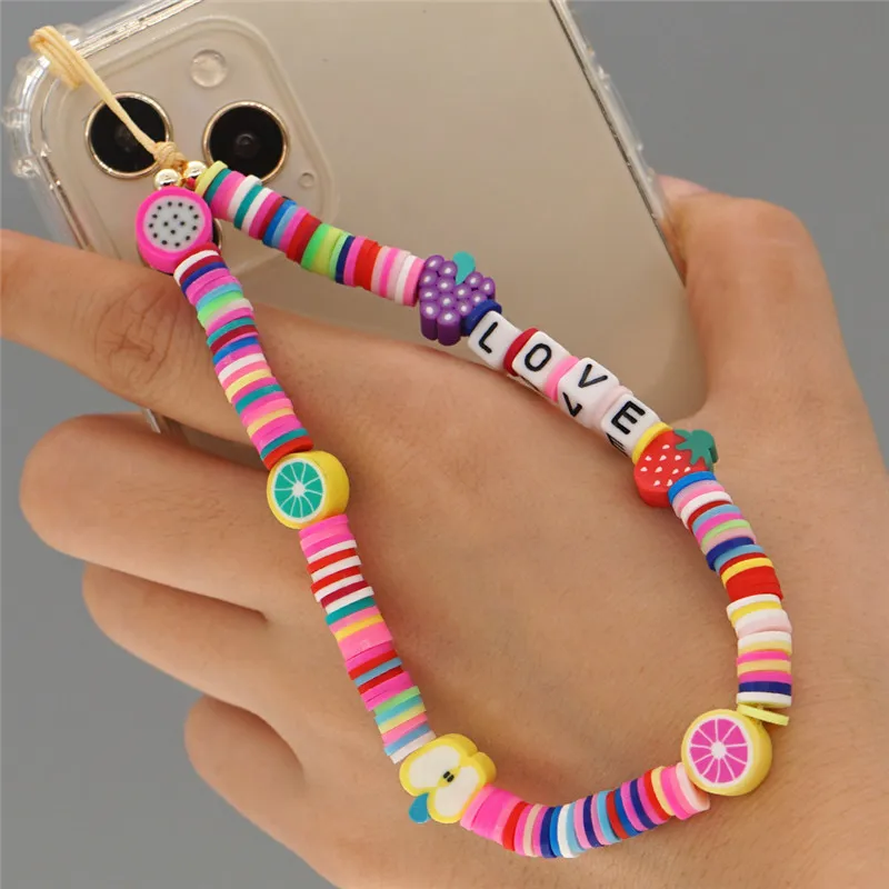 

ZOSHI New Mobile Phone Strap Lanyard for Women Bohemian Rainbow Color Soft Pottery Beads Rope for Cell Phone Case Hanging Cord