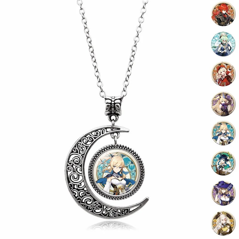 

Hot Game Genshin Impact Necklace Hollow Moon Pendant Anime Jewelry Cosplay Statement Choker Necklace Men Women Fans Gifts