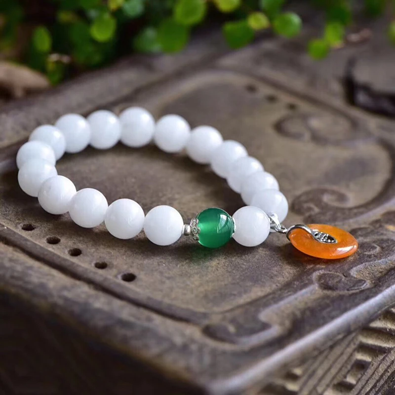 Белые браслеты с хрустальным халцедоном jourssnow круглые бусины желтой безопасной