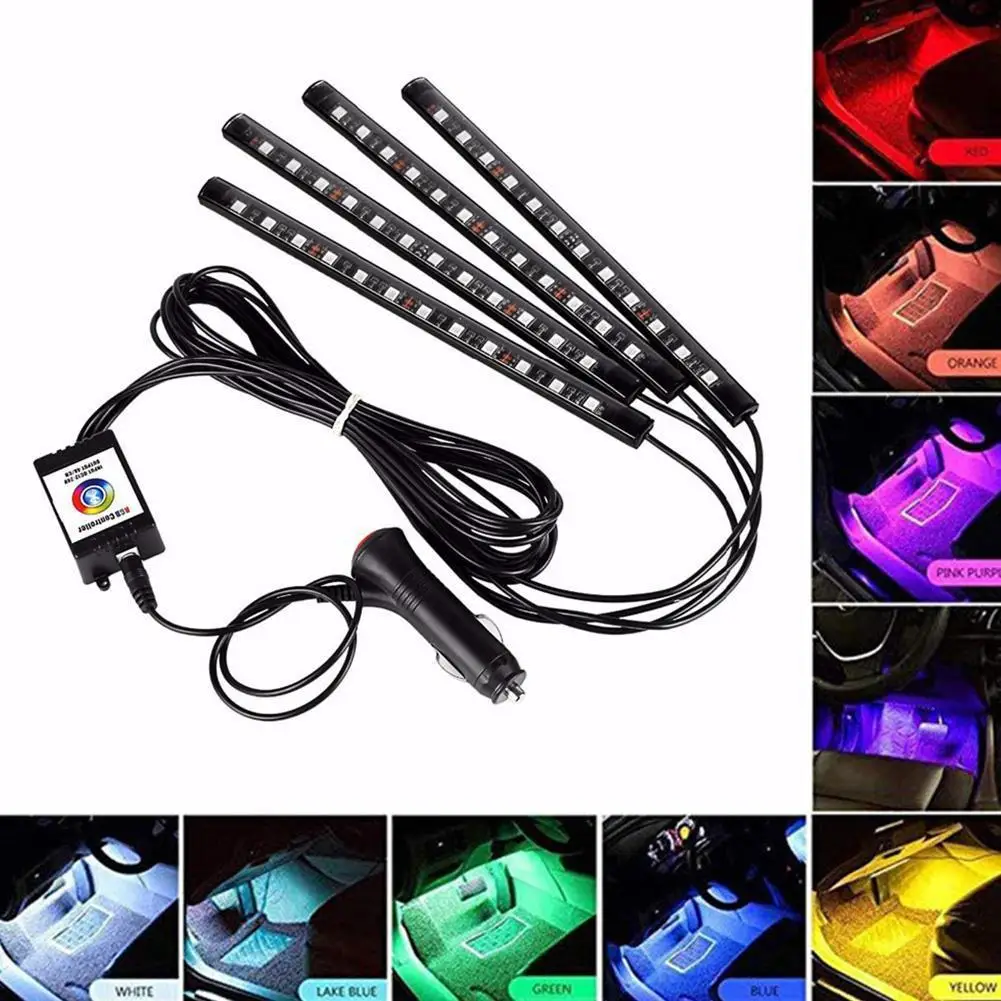 

Car Interior Light RGB LED Decorative Light Strip With USB Wireless Remote Music Control Multiple Modes Car Foot Light