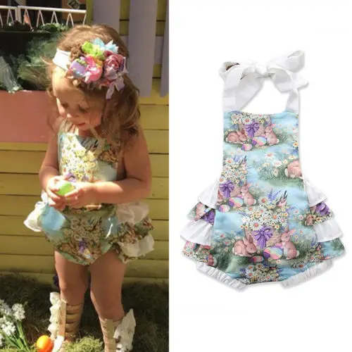 2018 г. Новый детский Пасхальный комбинезон милый без рукавов с цветочным узором и