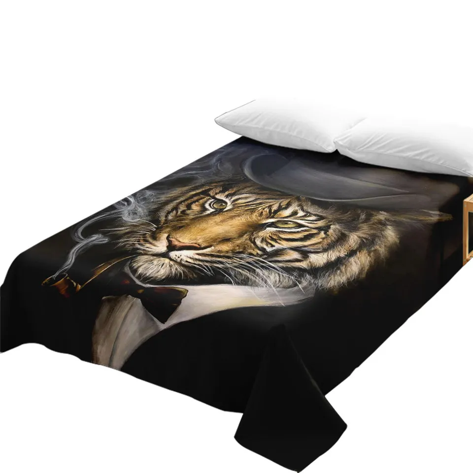 Tiger by Jp.pemapsorn Bed Sheet 3D Printed Flat Smoking Animal Bedspreads 1-PC Gentleman Black Cool sabanas king size | Дом и сад